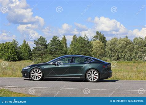 Metallic Green Tesla Model S on Summer Road Editorial Image - Image of ...