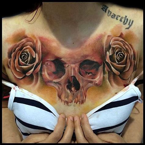 Skull & Roses Chest Tattoo