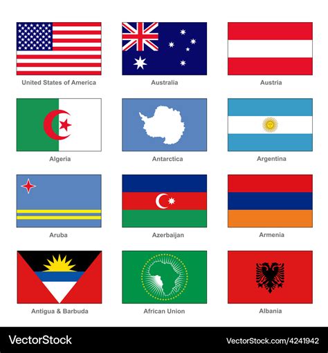 World flags set name country of letter Royalty Free Vector