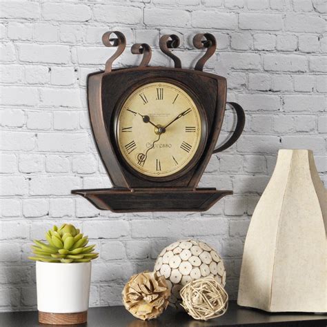 FirsTime 9 in. x 9 in. Bronze Square Coffee Cup Wall Clock-25524 - The Home Depot