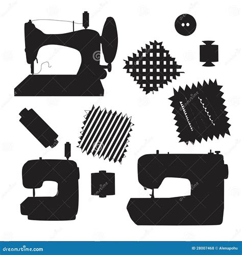 Sewing Machines Kit Black Silhouette Vector Stock Vector - Illustration ...