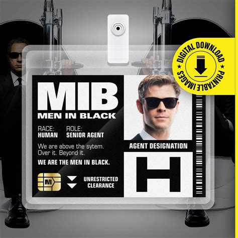 MIB Agent H Men in Black ID Badge Card Halloween Cosplay Costume Name Tag Printable PDF File ...