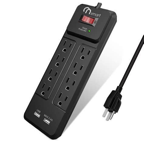 Wall Mountable Power Strip Long Power Cord with 8 AC Outlets Surge ...