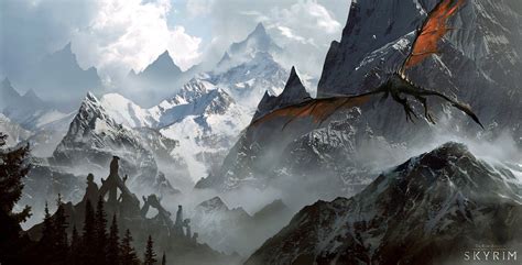 Video Game The Elder Scrolls V: Skyrim Skyrim Landscape Mountain Dragon Wallpaper Elder Scrolls ...