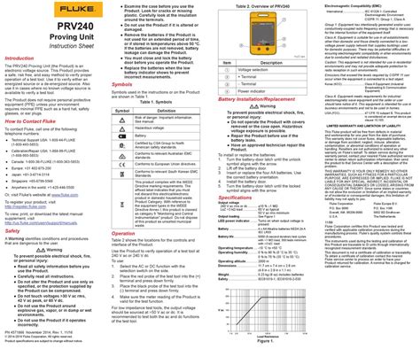 FLUKE PRV240 INSTRUCTION SHEET Pdf Download | ManualsLib