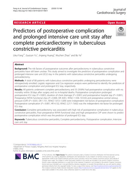 (PDF) Predictors of postoperative complication and prolonged intensive care unit stay after ...