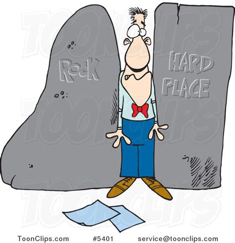 Cartoon Guy Stuck Between a Rock and a Hard Place #5401 by Ron Leishman