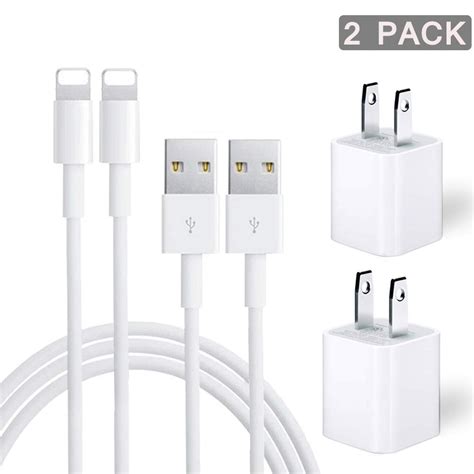 iPhone Charger 2-Pack Charging Cable and USB Wall Charger Power Adapter Plug Block Compatible ...