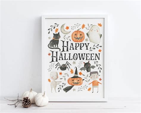 Happy Halloween Printable Wall Art Watercolor Halloween Art - Etsy