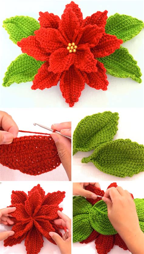 Crochet Poinsettia Flower To Make For Decor | CrochetBeja