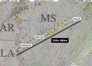 PHOTO Map Showing Tornado In Mississippi Was On The Ground For 100+ Miles