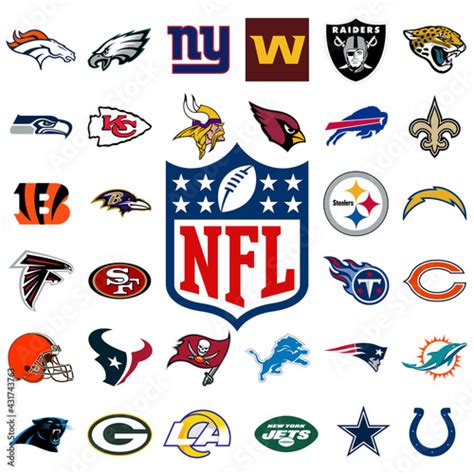 Logo of all national football league teams. NFL team icons. Set all the new football teams logos ...