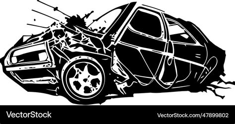 Crashed car wreck automobile clipart Royalty Free Vector