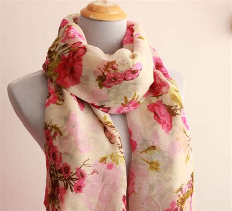 White Flower Scarf Spring Floral Scarf Large Floral Scarf