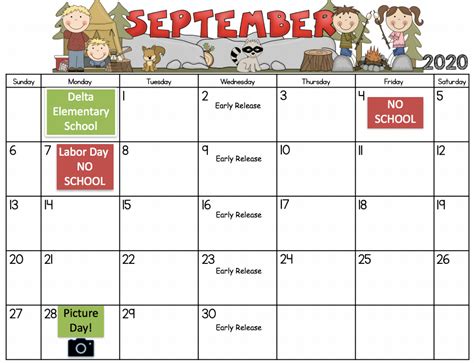 Here is the September calendar... - Delta Elementary School