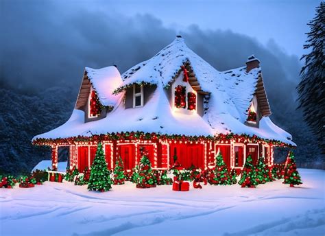 Premium AI Image | View of christmas decorated house in snow snow