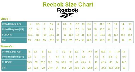 Reebok Shoe Size Chart