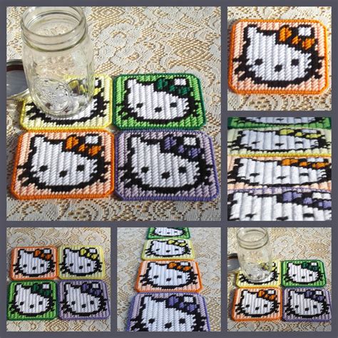 Set of 4 plastic canvas Hello Kitty coasters by bedtymegal on DeviantArt