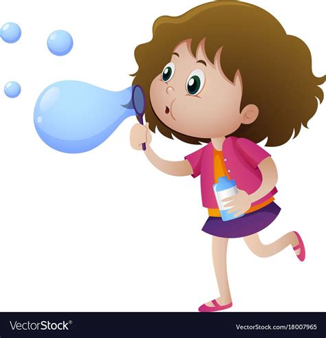 Little girl blowing bubbles Royalty Free Vector Image | Blowing bubbles, House drawing for kids ...