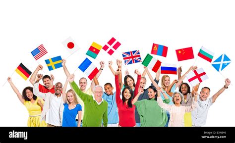 People from different countries holding their flags Stock Photo - Alamy