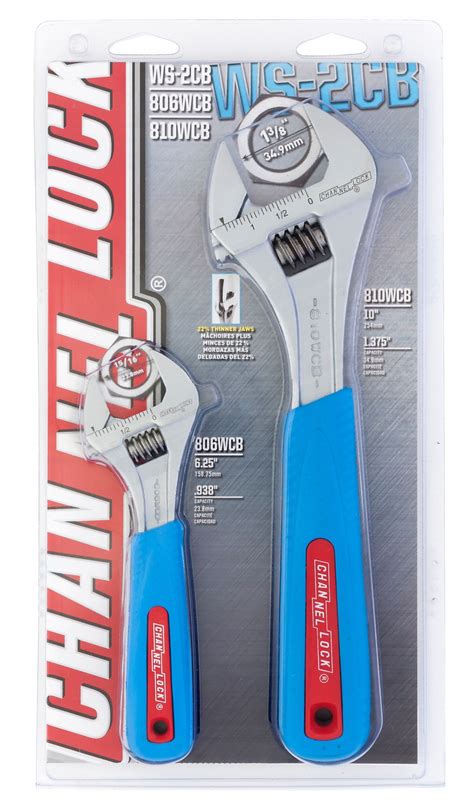 CHANNELLOCK Adjustable Wrench Sets, Alloy Steel, Chrome, Jaw Capacity ...