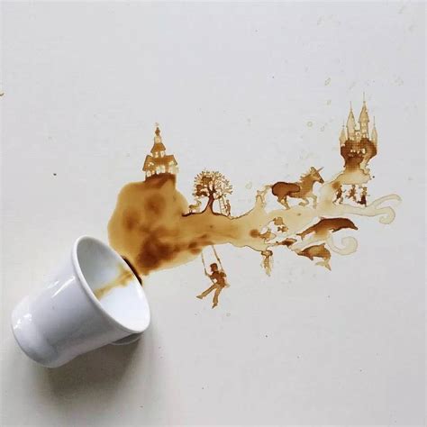 她打翻了一杯咖啡，却引来72000人关注 | Coffee painting, Coffee art, Tea art