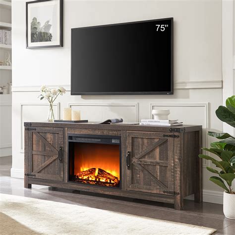 Buy OKD Farmhouse Fireplace TV Stand for 70 75 Inch TV, Rustic Entertainment Center with 23 ...