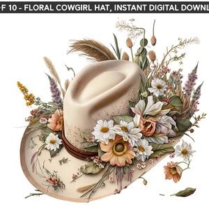 Floral Cowgirl Hat High Quality Cowgirl Hat Png Bundle Set - Etsy