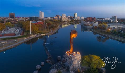 Aerial Autumn Sunset Over Wichita | The Keeper of the Plains, Wichita, Kansas | Mickey Shannon ...