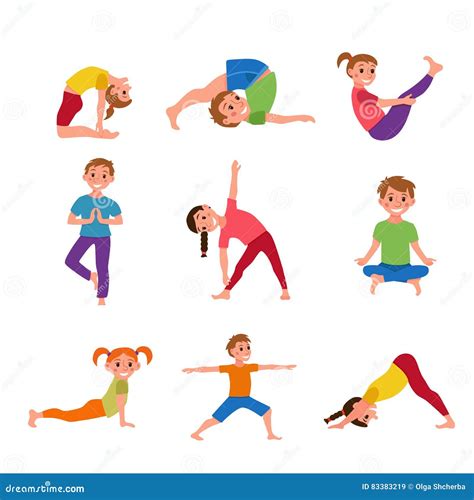 Kids Children Yoga Poses Cartoon Set. Cartoon Vector | CartoonDealer.com #73139745