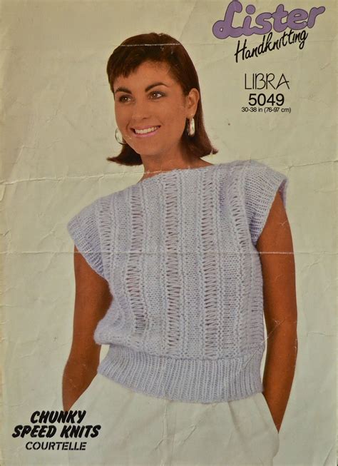 Vintage 1980s Knitting Pattern, Ladies' Slipover - Lister Handknitting, Leaflet 5049 Vintage ...
