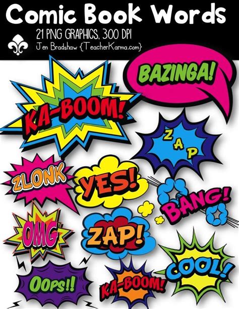 Comic Book Words Clipart ~ Onomatopoeia | Book works, Comic books, Onomatopoeia