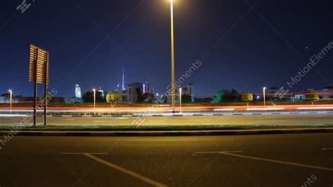 Night City Road Side View, Time Lapse. Cars Sweep Past, Stop For A ...