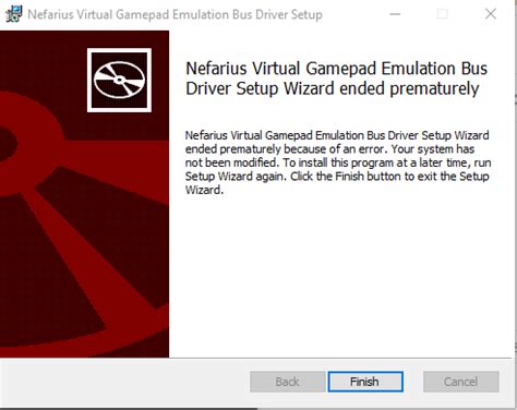 Nefarius Virtual Gamepad Emulation Bus Driver Setup Wizard ended ...