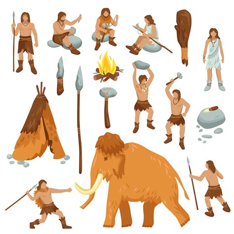 Primitive People Flat Cartoon Icons Set 476095 Vector Art at Vecteezy