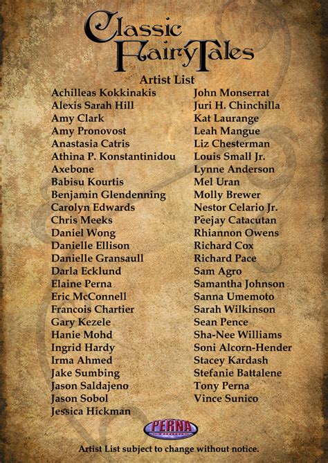 Classic Fairy Tales Artist List by Pernastudios on DeviantArt