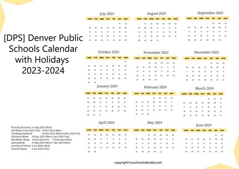 [DPS] Denver Public Schools Calendar with Holidays 2023-2024