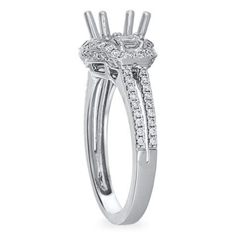 Baguette diamond accented engagement ring setting (semi-set)