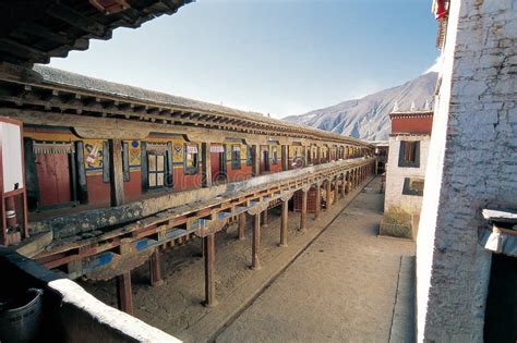 The Interior of a Tibetan Temple at the Foot of a Snowy Mountain Stock ...