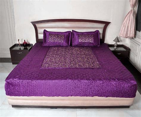New Luxurious Dupian Silk Bedcover With Pillow Cover & Cushion Cover Bedding Throw Purple Cover ...