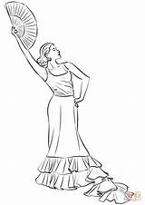 Woman Dancing Flamenco With Fan coloring Page  Free Printable Coloring sketch template