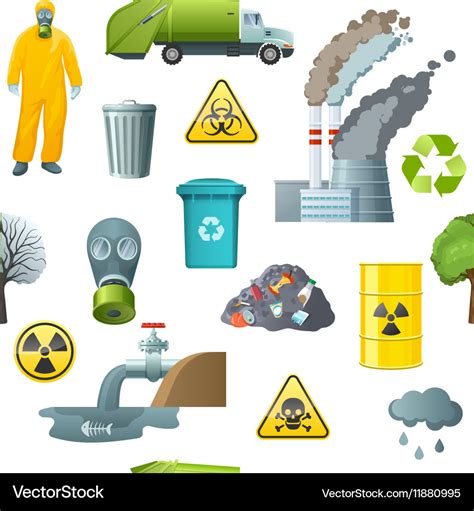 Environmental pollution cartoon pattern Royalty Free Vector