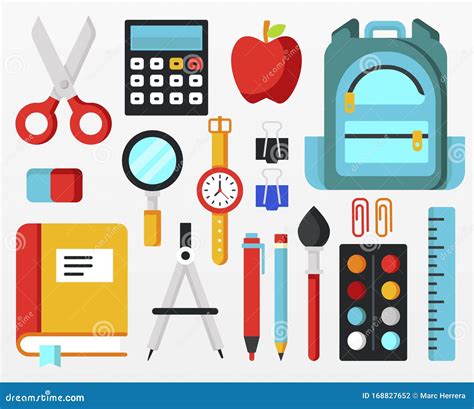 Variety of Art and School Supplies Stock Illustration - Illustration of background, banner ...