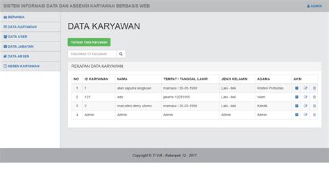 Download aplikasi sistem informasi data dan absensi karyawan berbasis web gratis