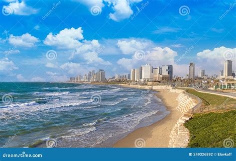 Scenic Israel Tel Aviv Coastline Seashore Promenade with Hotels and ...