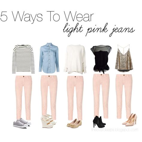 5 ways to wear light pink jeans | Light pink jeans, Pink jeans outfit ...