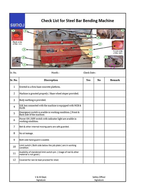 Bar Bending Machine Checklist | PDF