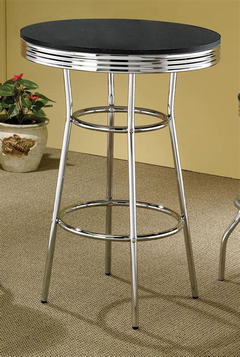 30" Black Retro Chrome Bar Table | eFurnitureHouse.com