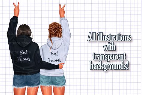 Best Friend Clipart Drawing of Friends Bestie Girl Clipart | Etsy ...