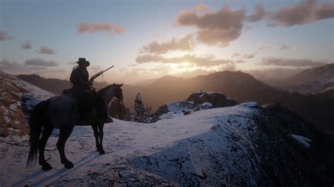 western, cowboy, screen shot, PC gaming, snow, sunrise, nature, video ...